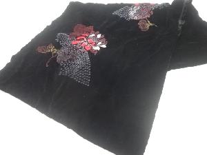 アンティーク　ビロード草花模様刺繍ショール